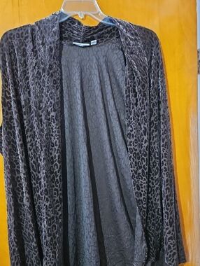 Susan Graver Brown Velvet Leopard-Print Cardigan